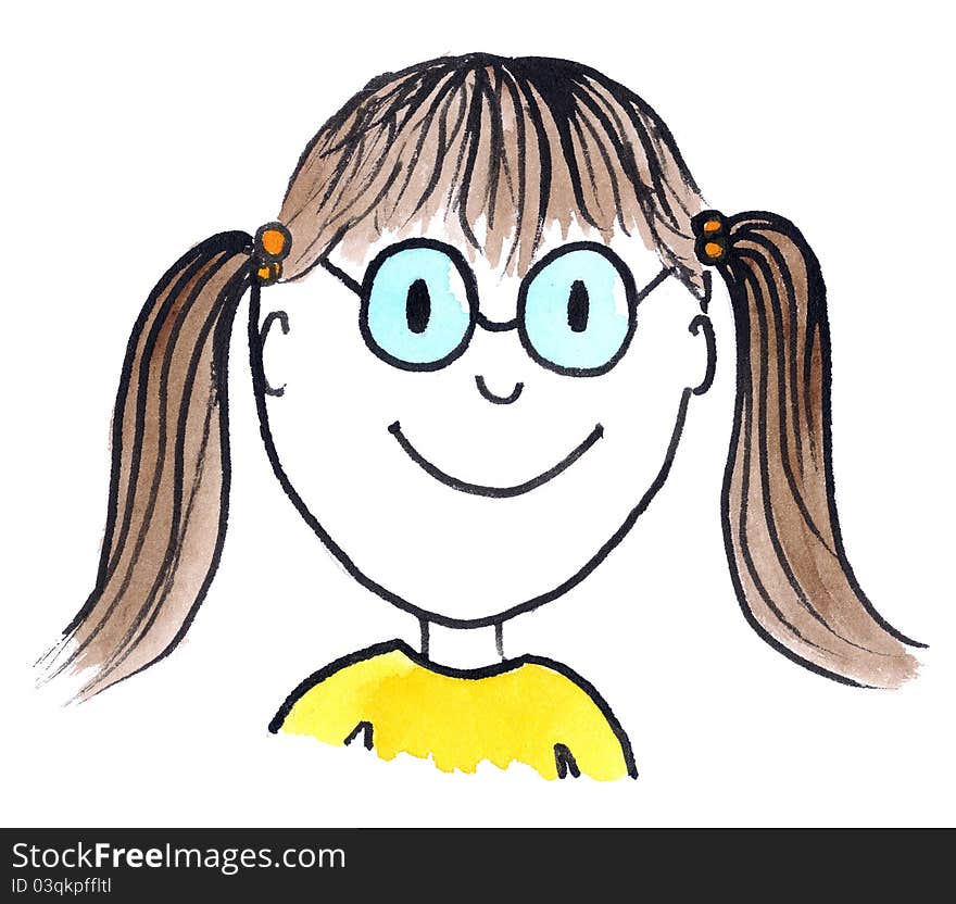 An illustration of cute girl wearing glasses