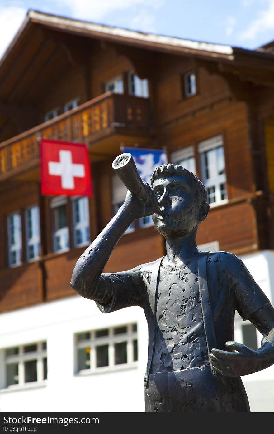 Sculpture of a Trumpeter Boy in Brienz