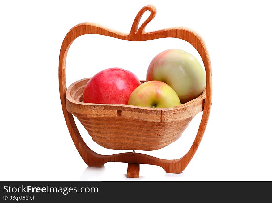 Wooden Vase With Ripe Apples