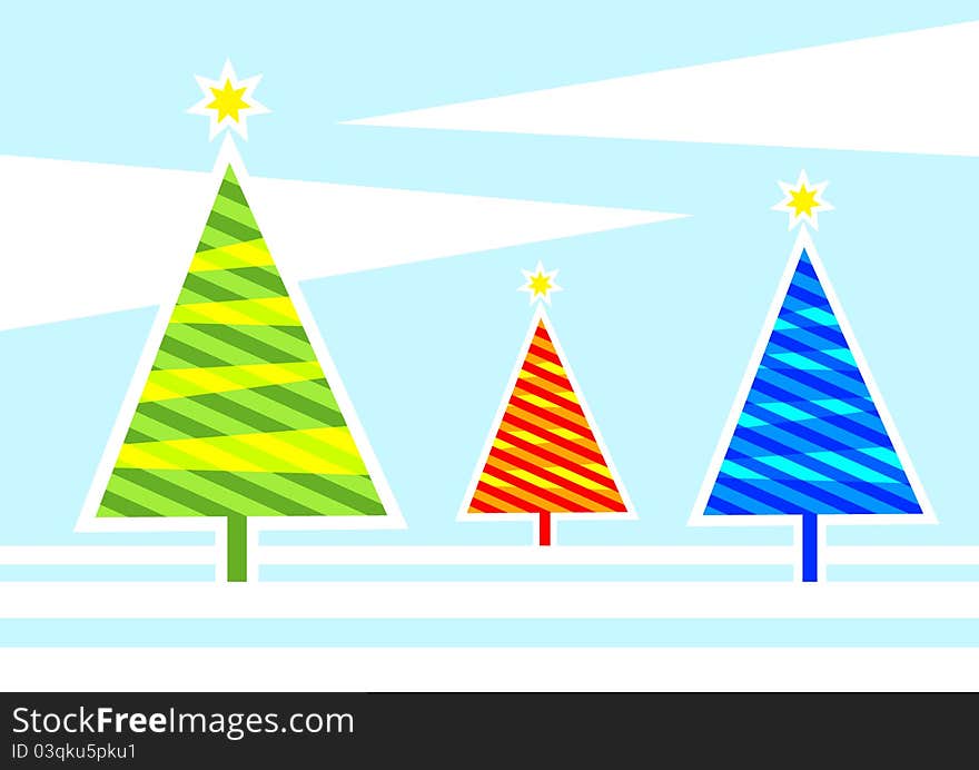 Christmas landscape with three trees