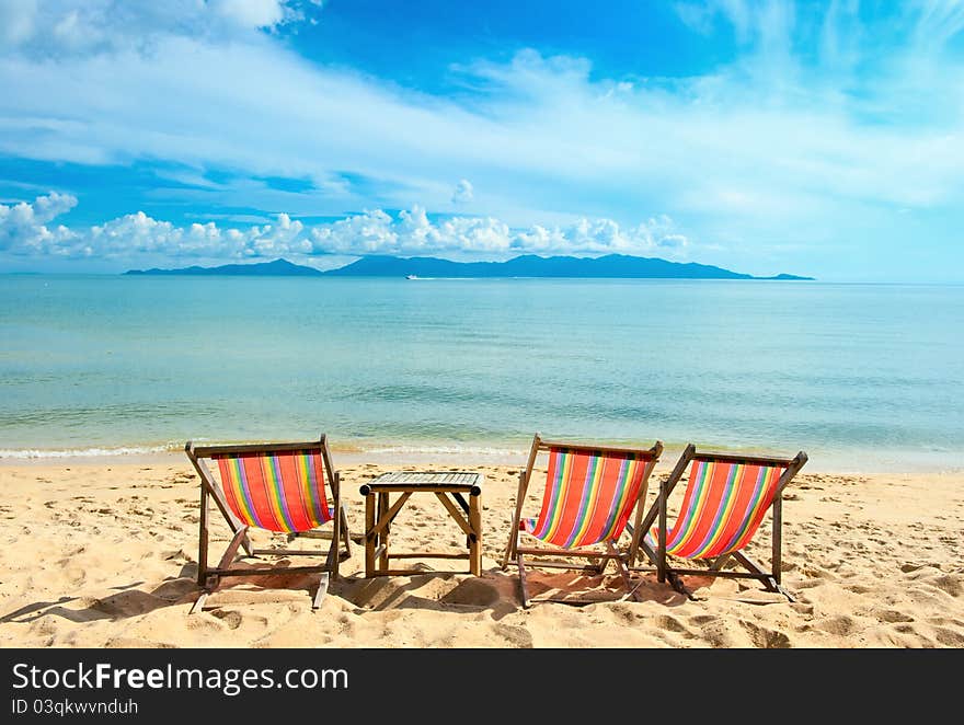 Chairs on beach near the sea