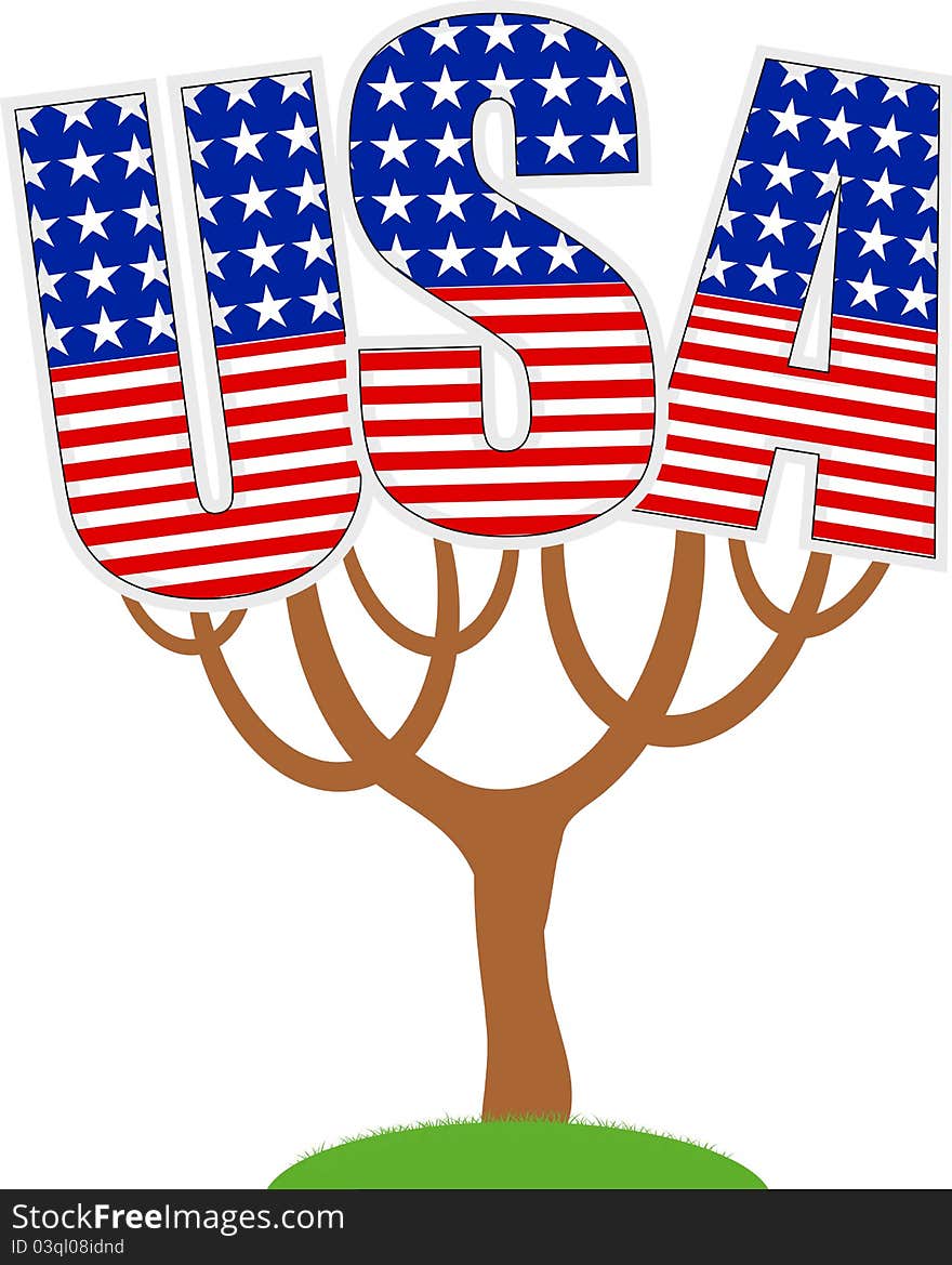 Tree with USA letters design as natiobnal flag