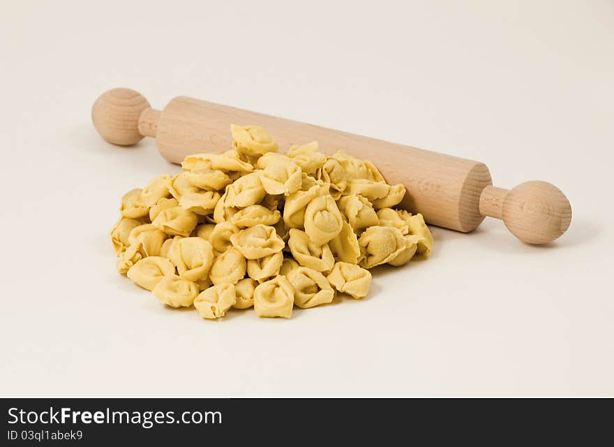 Italian pasta handmade with roll. Raw