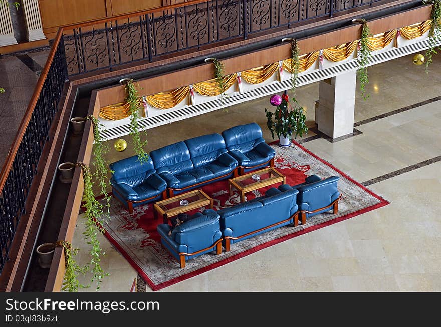 Luxury bench in a hotel lobby