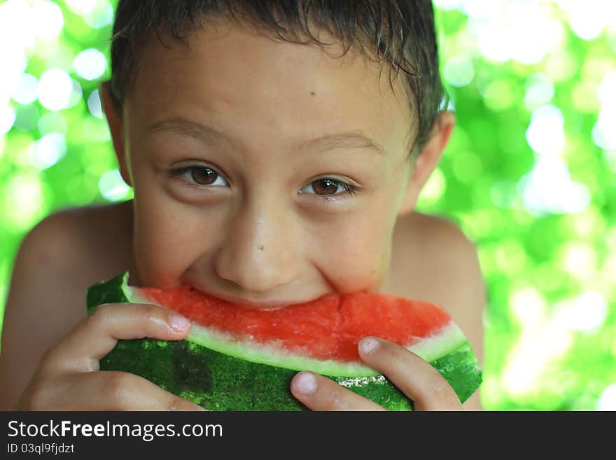 Little Boy Eating Watermelon