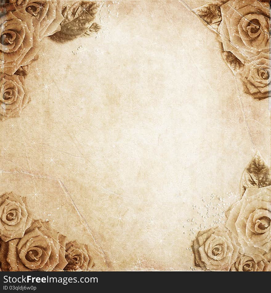 Old grunge paper background with roses. Old grunge paper background with roses