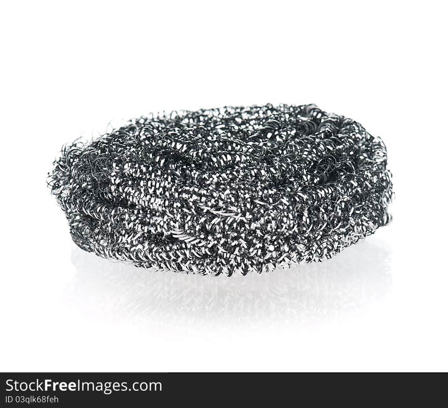 Metal sponge - steel wire scrub on a white background