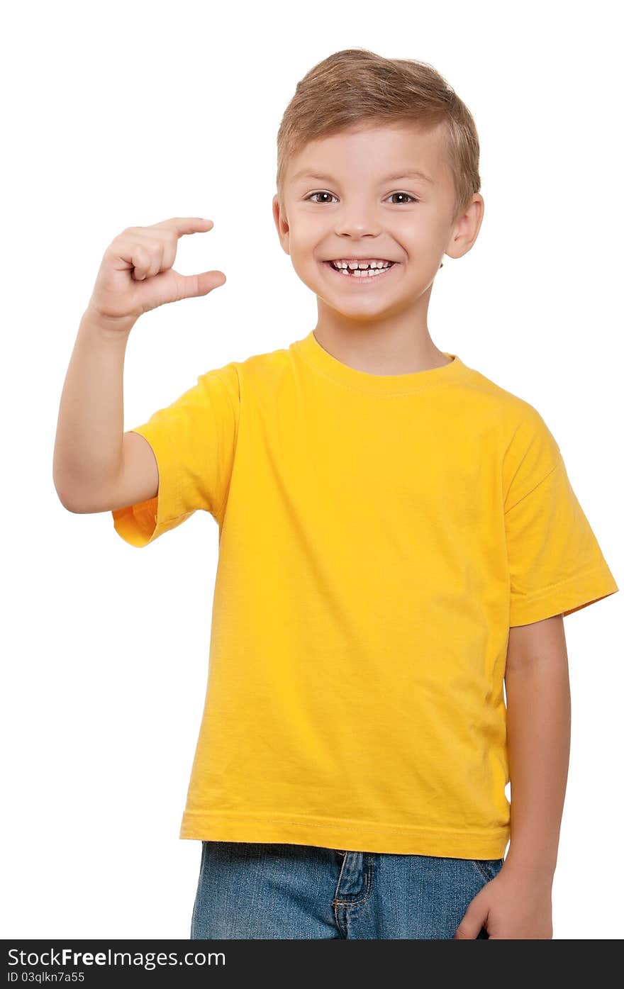 Portrait of happy little boy over white background. Portrait of happy little boy over white background