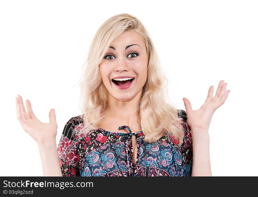 Portrait of young surprised attractive girl - isolated on white background. Portrait of young surprised attractive girl - isolated on white background