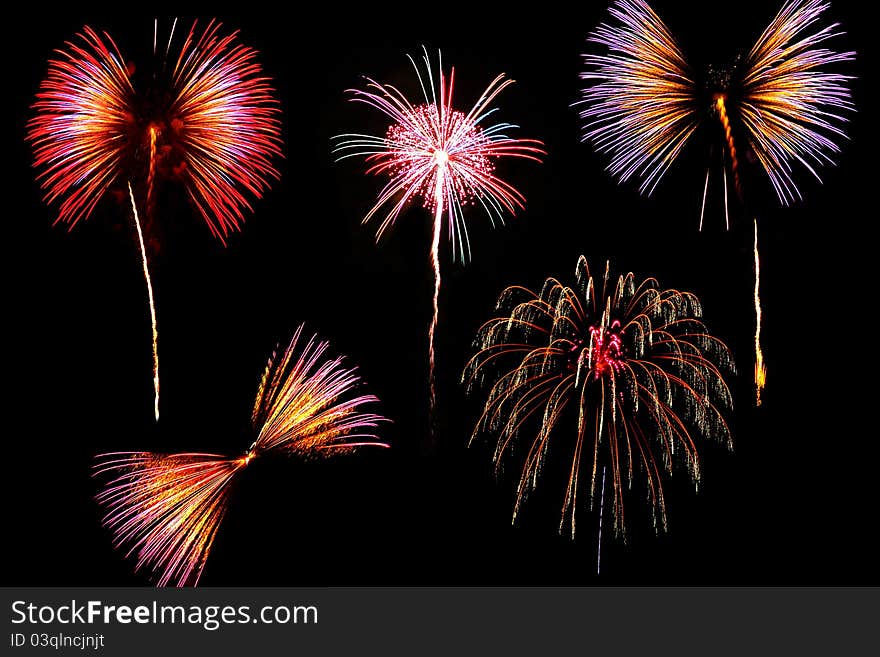 Colorful fireworks isolated on black background