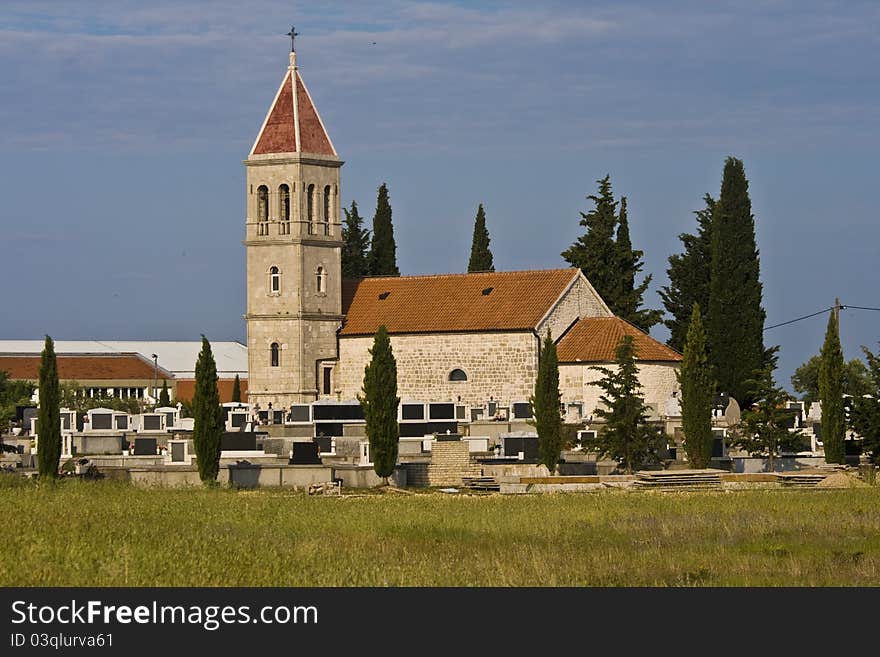 Old stonemade church of St.Micahel in Drinovci with the belfry. Old stonemade church of St.Micahel in Drinovci with the belfry