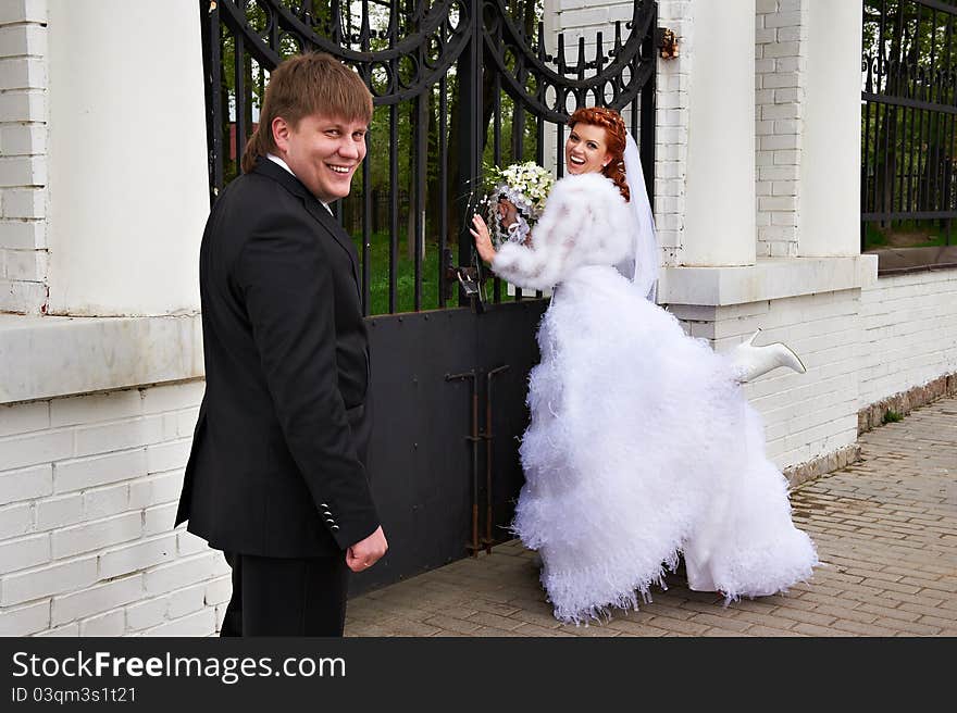 Happy Bride and groom in park