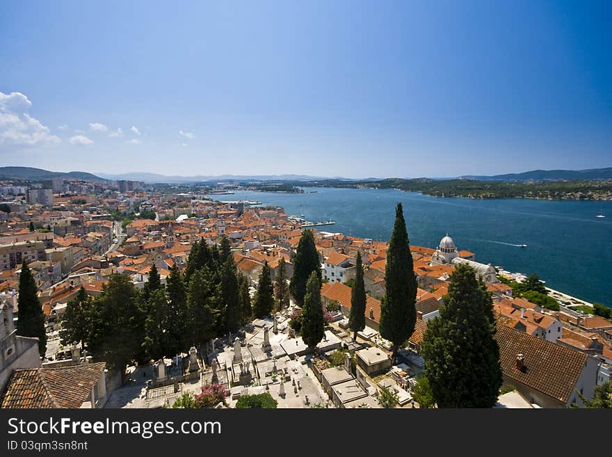 Panoramic view on Sibenik channel and houses. Panoramic view on Sibenik channel and houses