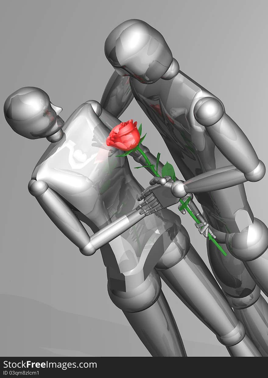 3D image of a couple on a date with red rose. 3D image of a couple on a date with red rose