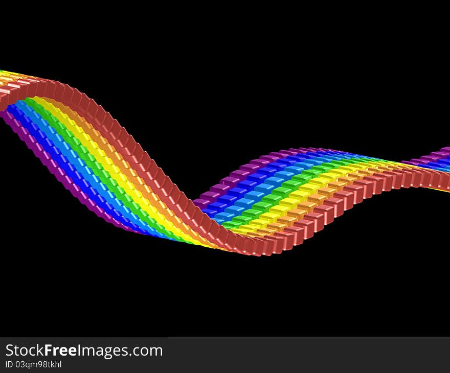 3D horizontal bricks in rainbow colours isolated over black. 3D horizontal bricks in rainbow colours isolated over black