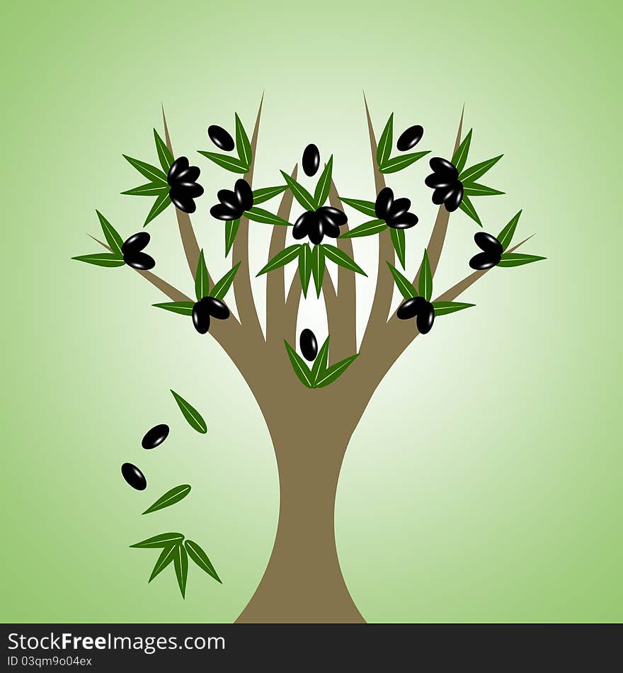 Abstract olive tree isolated on green background