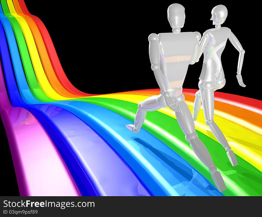 3D Couple Running Rainbow