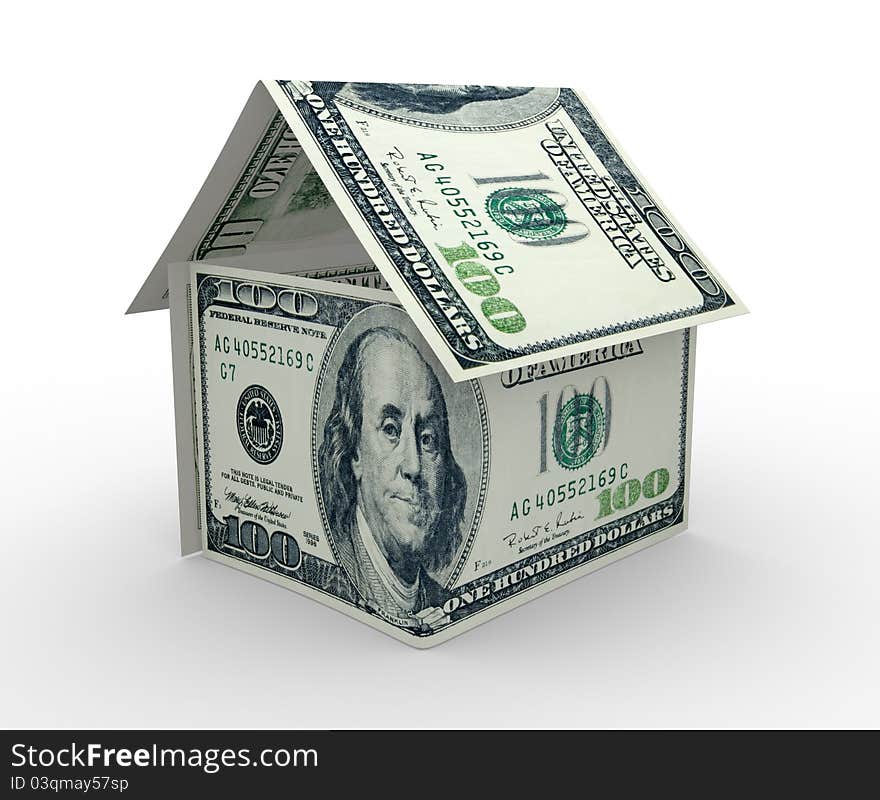 Conceptually house of U.S dollars. This is a 3d render illustration