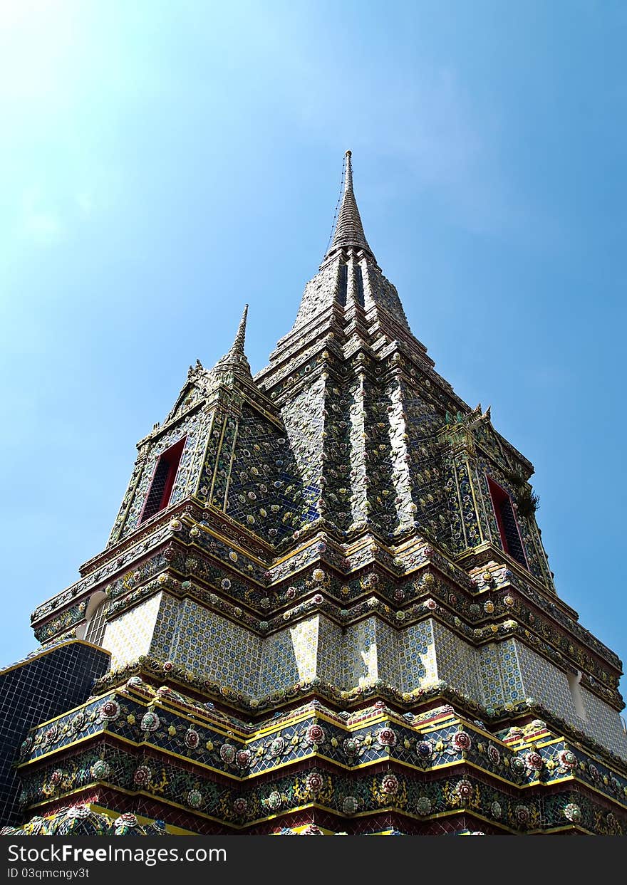 Angle of stupa at Wat Pho in Bangkok , Thailand