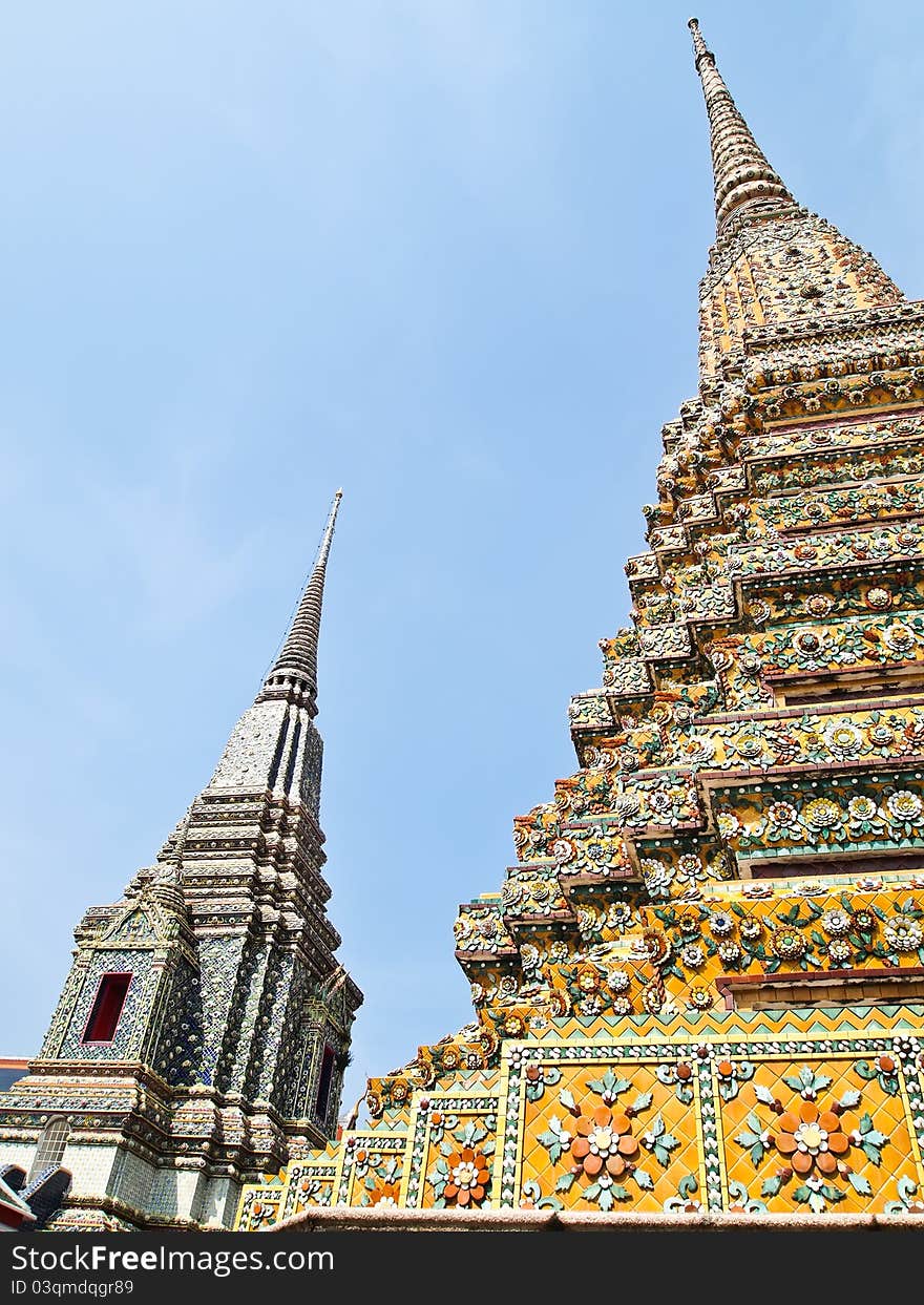 Ancient pagoda at Wat Phra Chetuphon Vimolmangklararm , Wat Pho, the oldest historical sites in Bangkok , Thailand and that Thailand's tourism. Ancient pagoda at Wat Phra Chetuphon Vimolmangklararm , Wat Pho, the oldest historical sites in Bangkok , Thailand and that Thailand's tourism