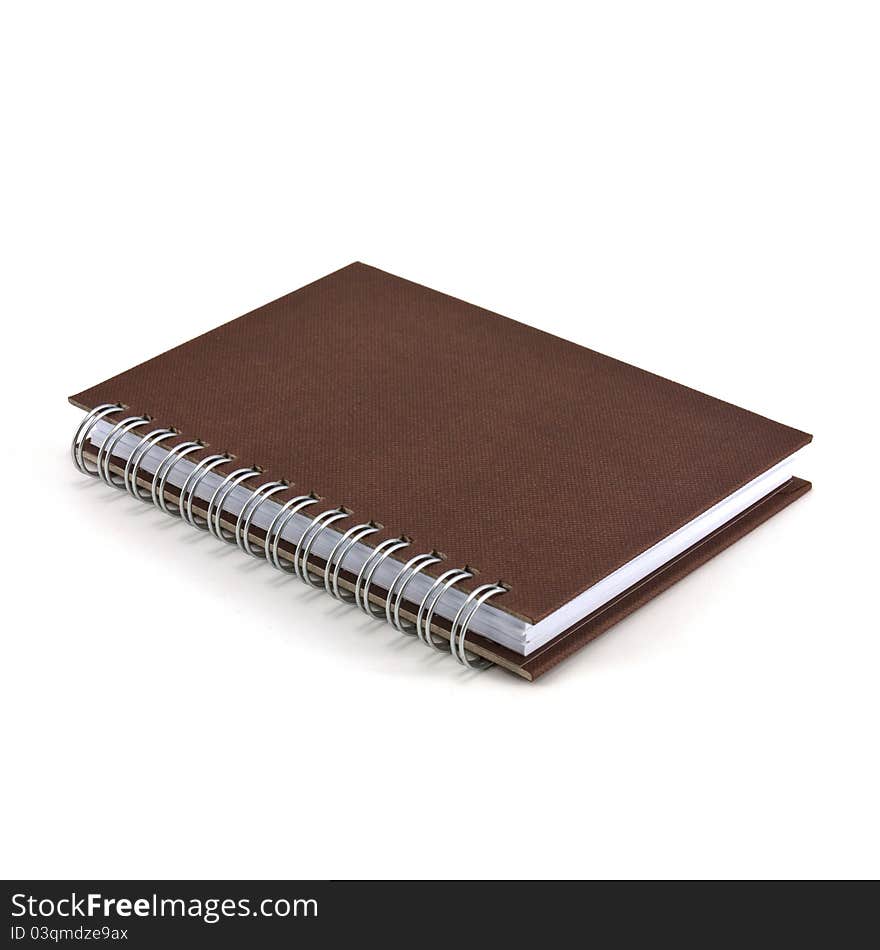 Brown notebook on white, office supply