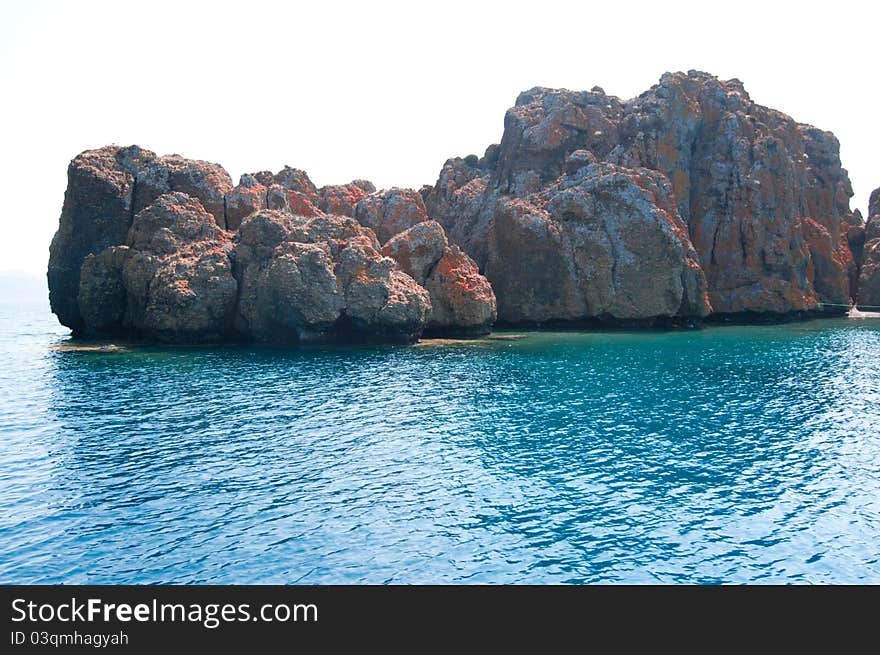 Stone island in the Aegean Sea Turkey