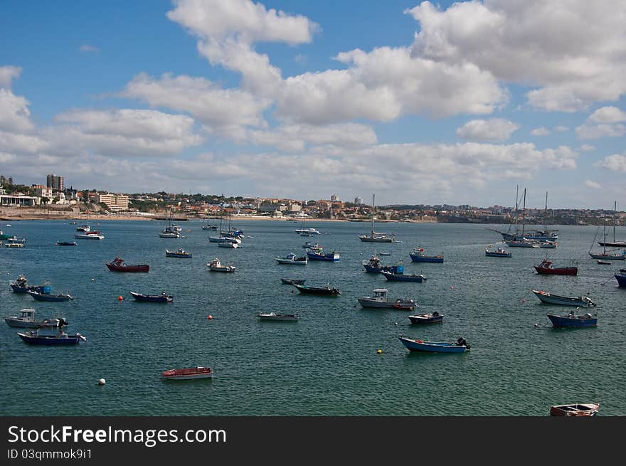 Landscape in Portugal, beach in the town of Esstoril, Fishing gear. Landscape in Portugal, beach in the town of Esstoril, Fishing gear