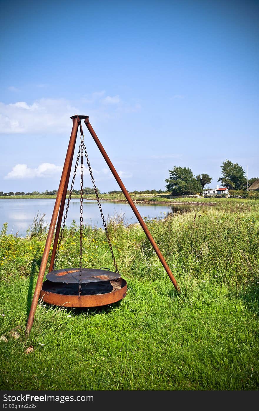 Simple constructed campfire placed in open area