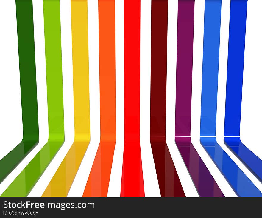 3d lines with graduating colors over white. 3d lines with graduating colors over white