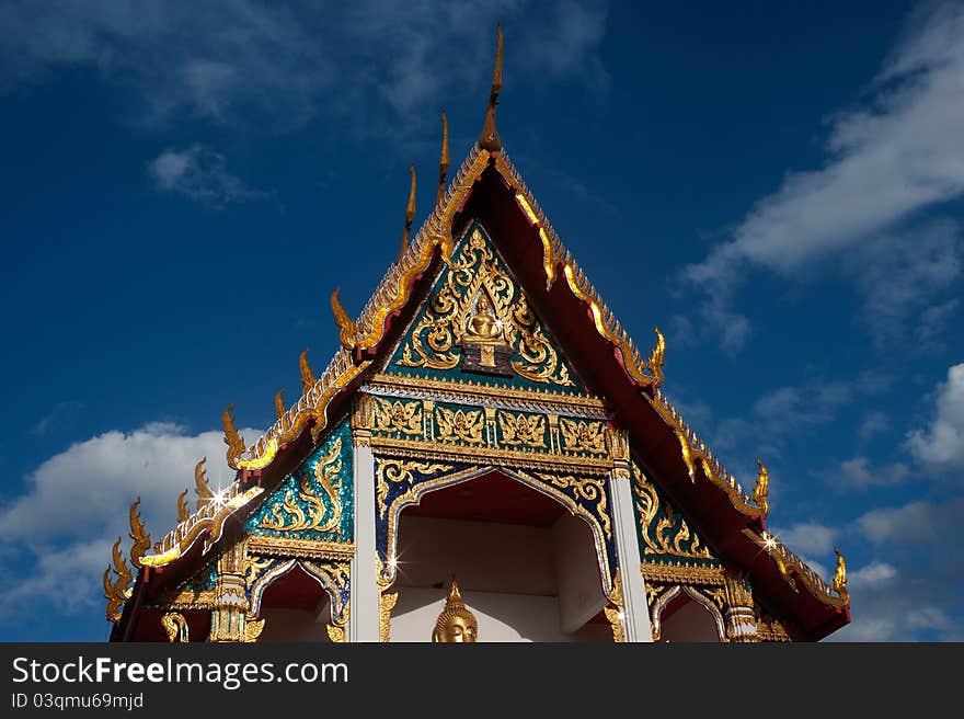 Thai art at roof church in temple, Middle of Thailand. Thai art at roof church in temple, Middle of Thailand.