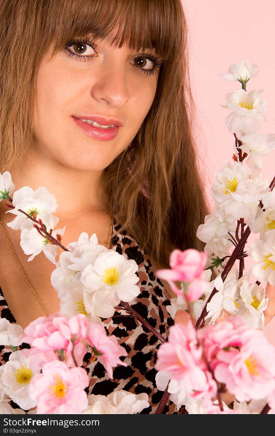 Cute girl in dress posing on a pink background. Cute girl in dress posing on a pink background