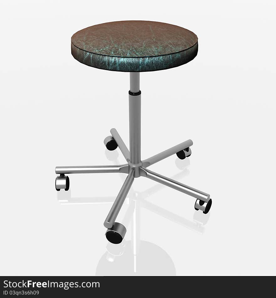 3d render of rotating chair on casters without a back