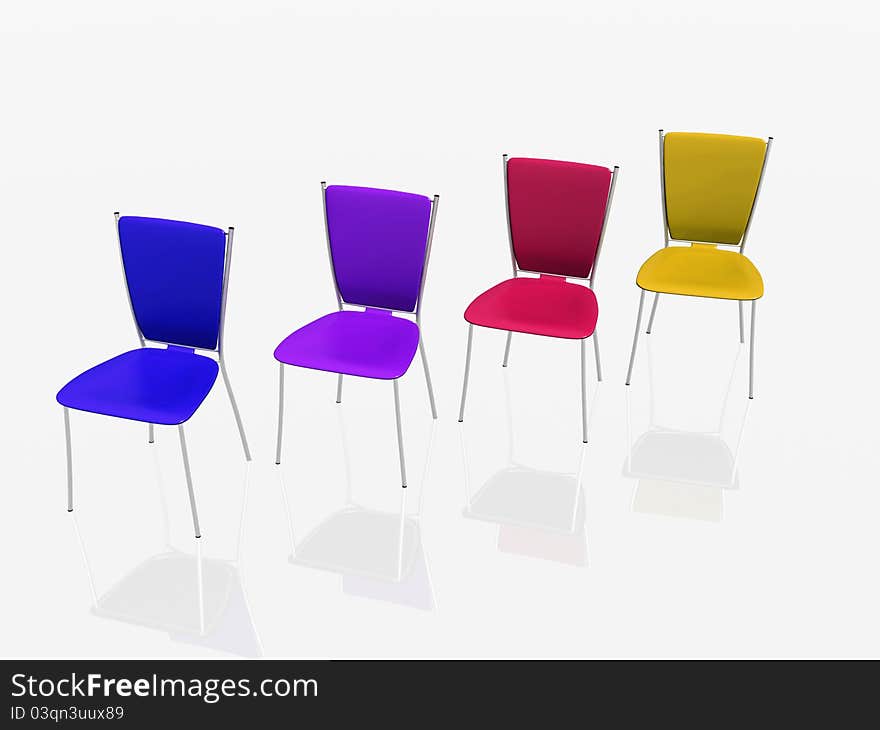 Group of chairs stand in a row