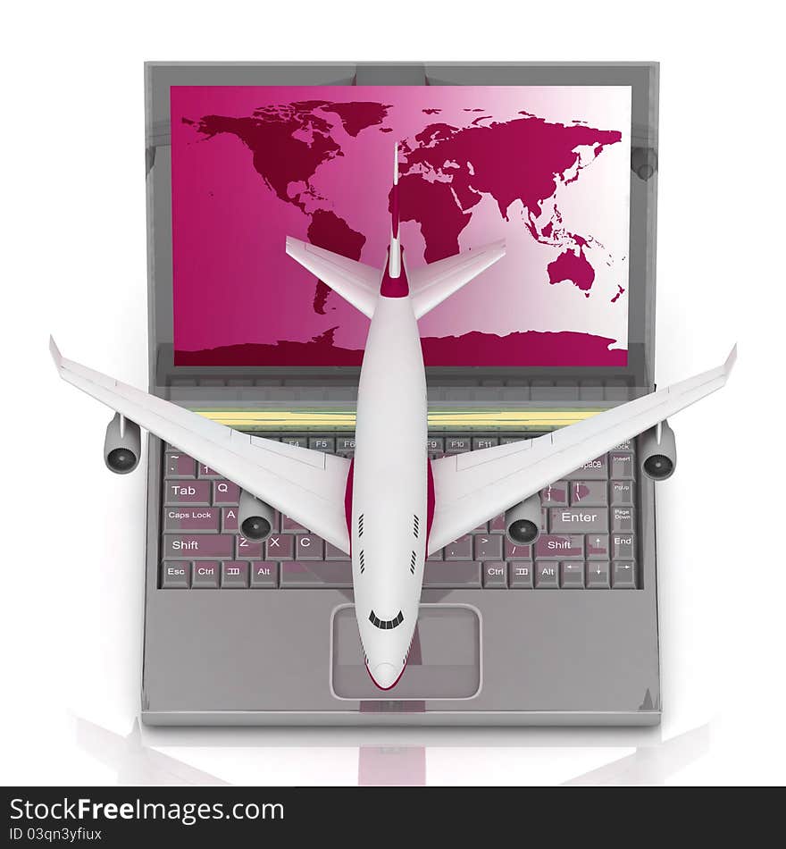 The plane takes off from the laptop monitor. The plane takes off from the laptop monitor