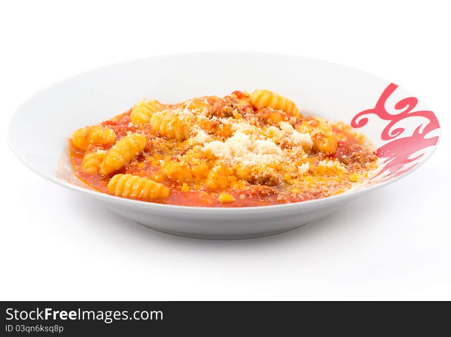 Potato gnocchi with tomato sauce with minced meat