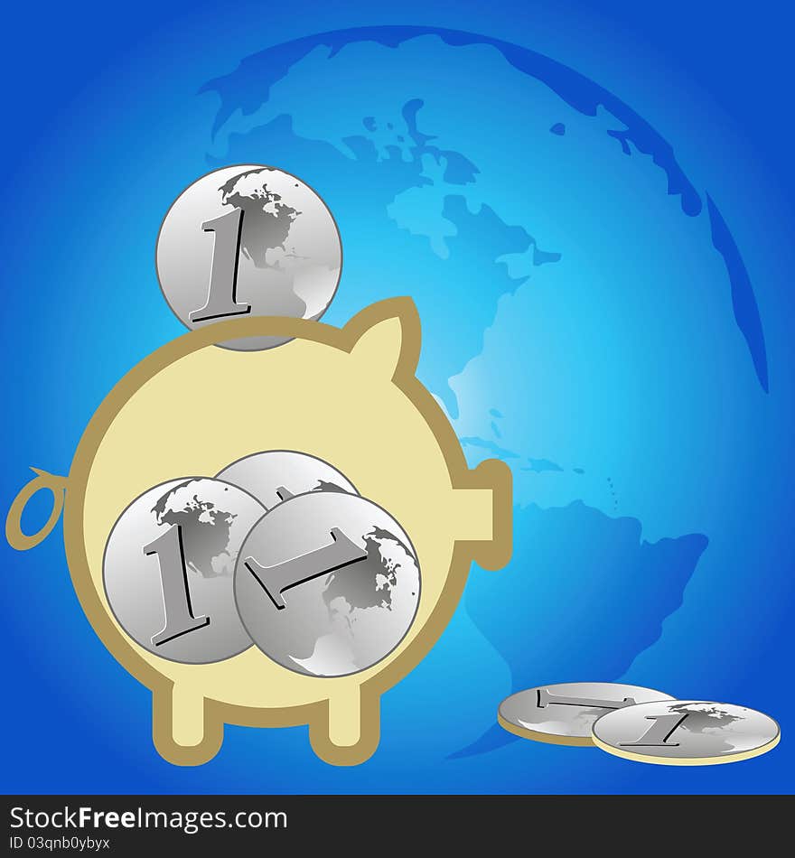 Piggy bank and money on a blue background. Piggy bank and money on a blue background