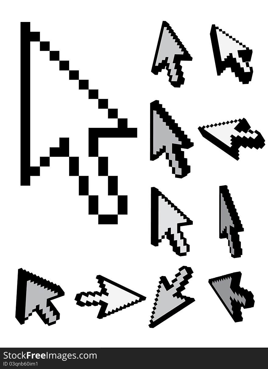 Set of 3d pixel cursors