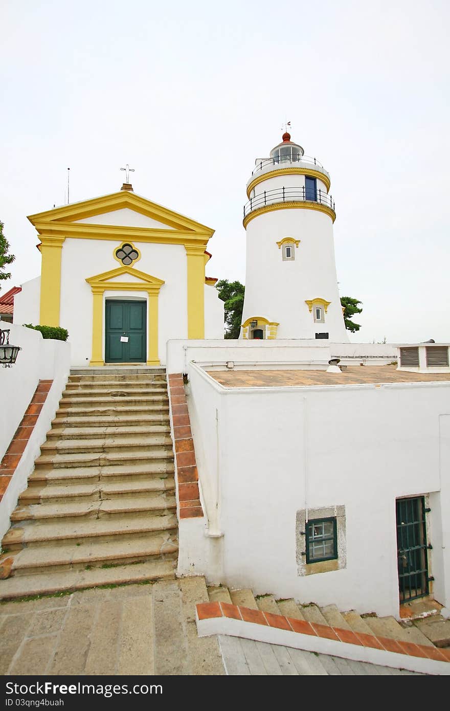 Guia Fortress in Macau at day, it is a historical military fort, chapel, and lighthouse complex in the St. Lazarus Parish.