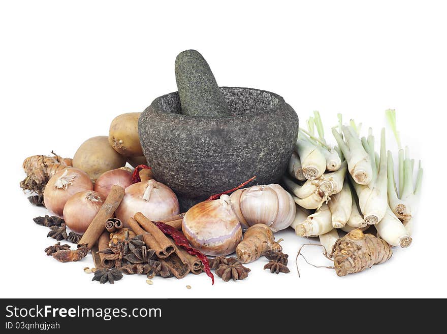 Food ingredients and spice isolated on white background