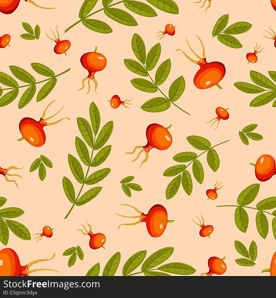 Rose hip seamless beige pattern. Vector background.