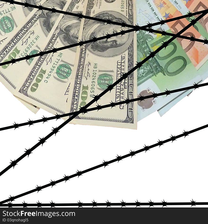 Dollar and euro over the barbed wire