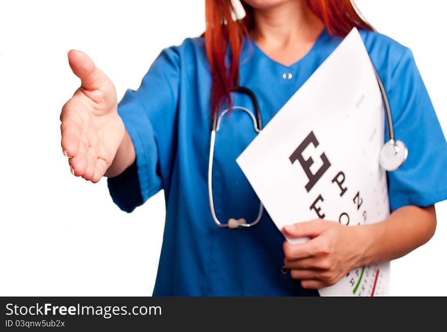 Female doctor giving hand