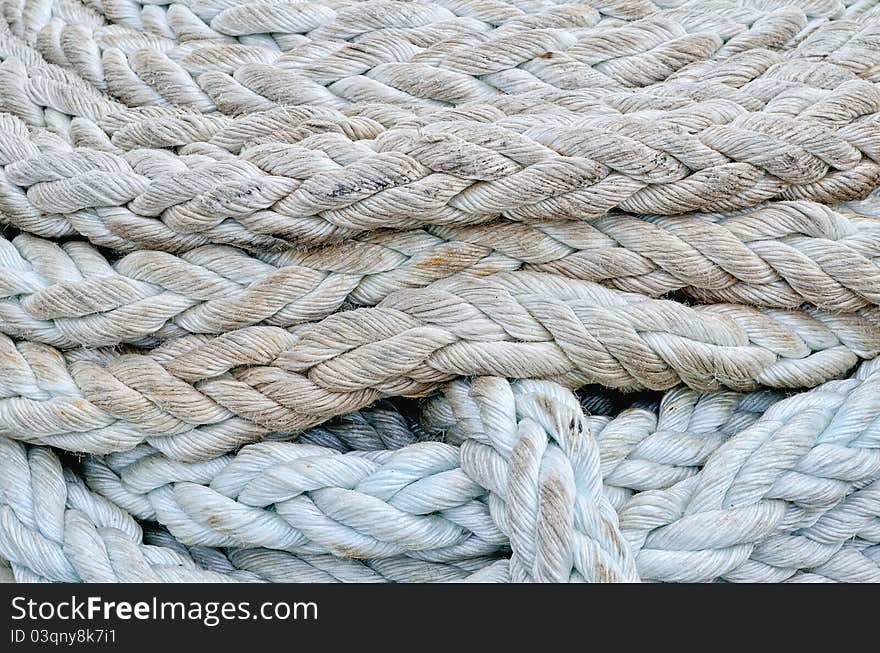 Twisted rope. Equipment on board sailing ship. Twisted rope. Equipment on board sailing ship