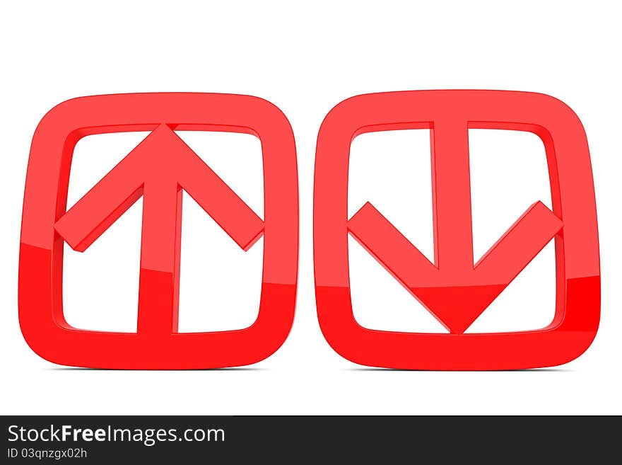 Red 3d download and upload arrow sign