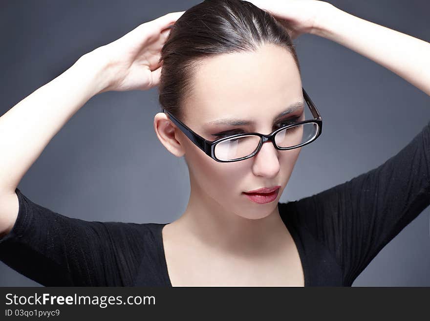 Portrait of beautiful business woman wearing glasses. Portrait of beautiful business woman wearing glasses