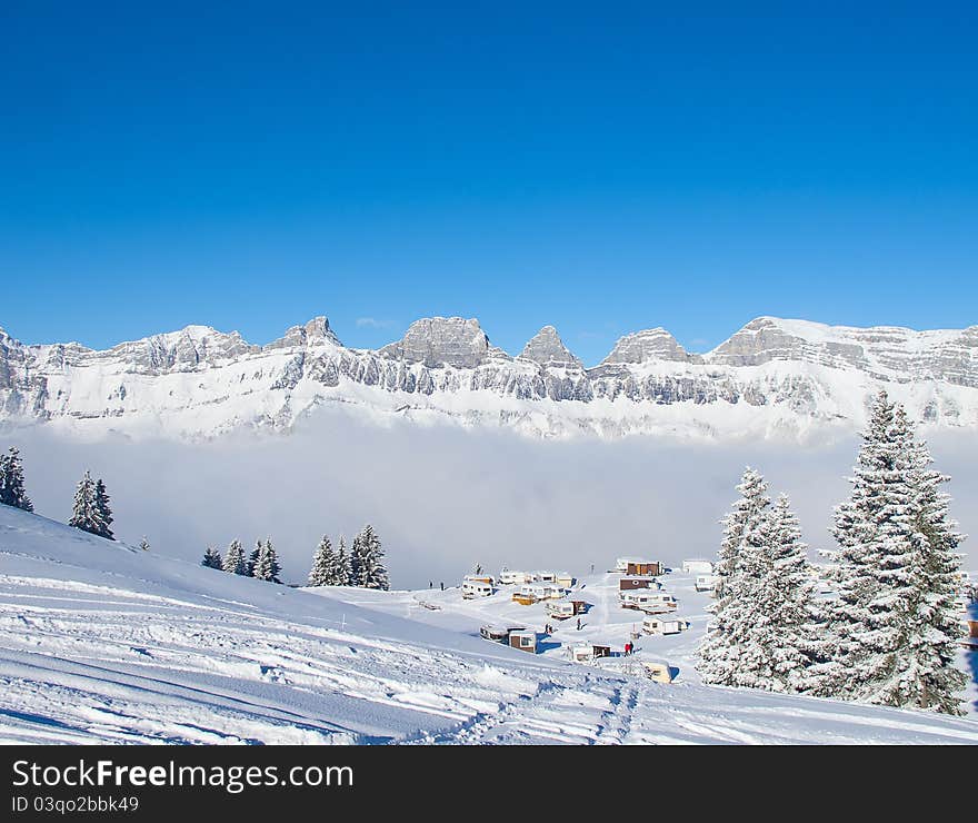 Typical swiss winter season landscape. January 2011, Switzerland. Typical swiss winter season landscape. January 2011, Switzerland.