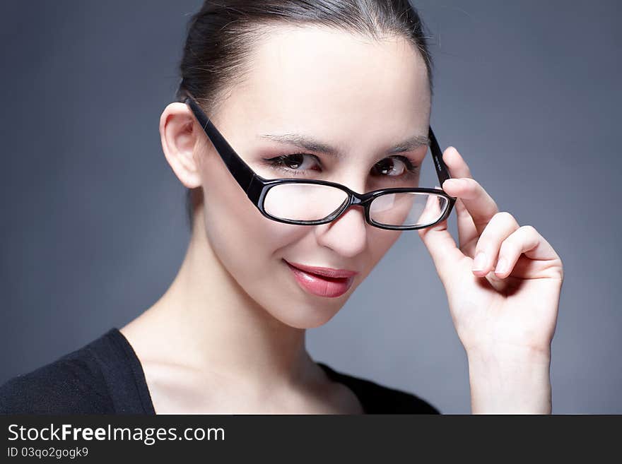 Portrait of beautiful woman with glasses optic. Portrait of beautiful woman with glasses optic