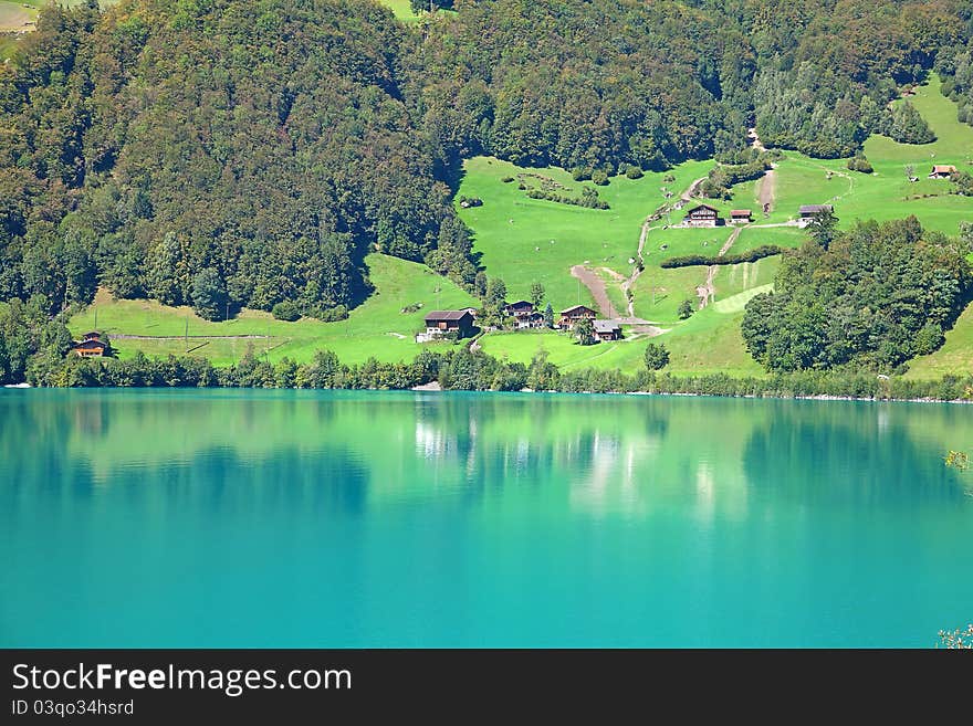 Small alpine lake Lungernsee near Luzern in Switzerland