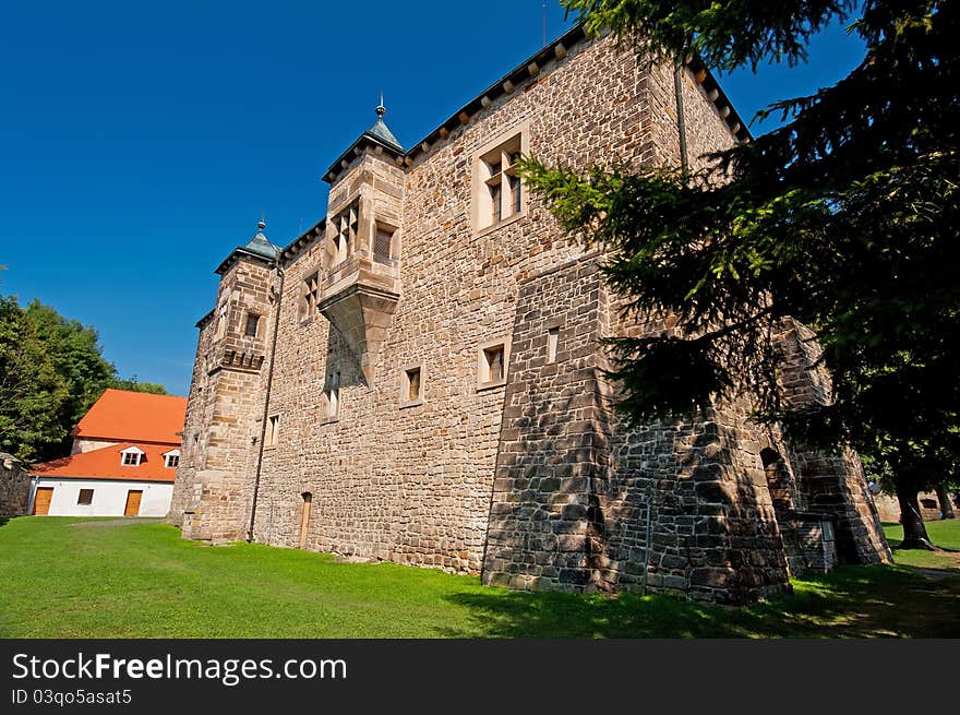 Castle in Budyne nad Ohri built in romantic style, Czech Republic.