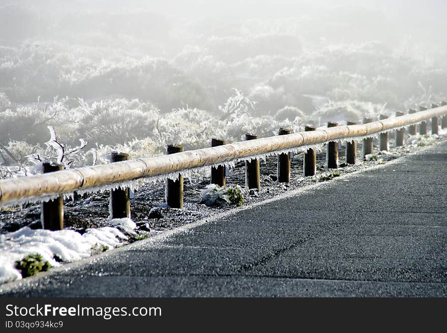 Ice Crystals On A Guard Rail